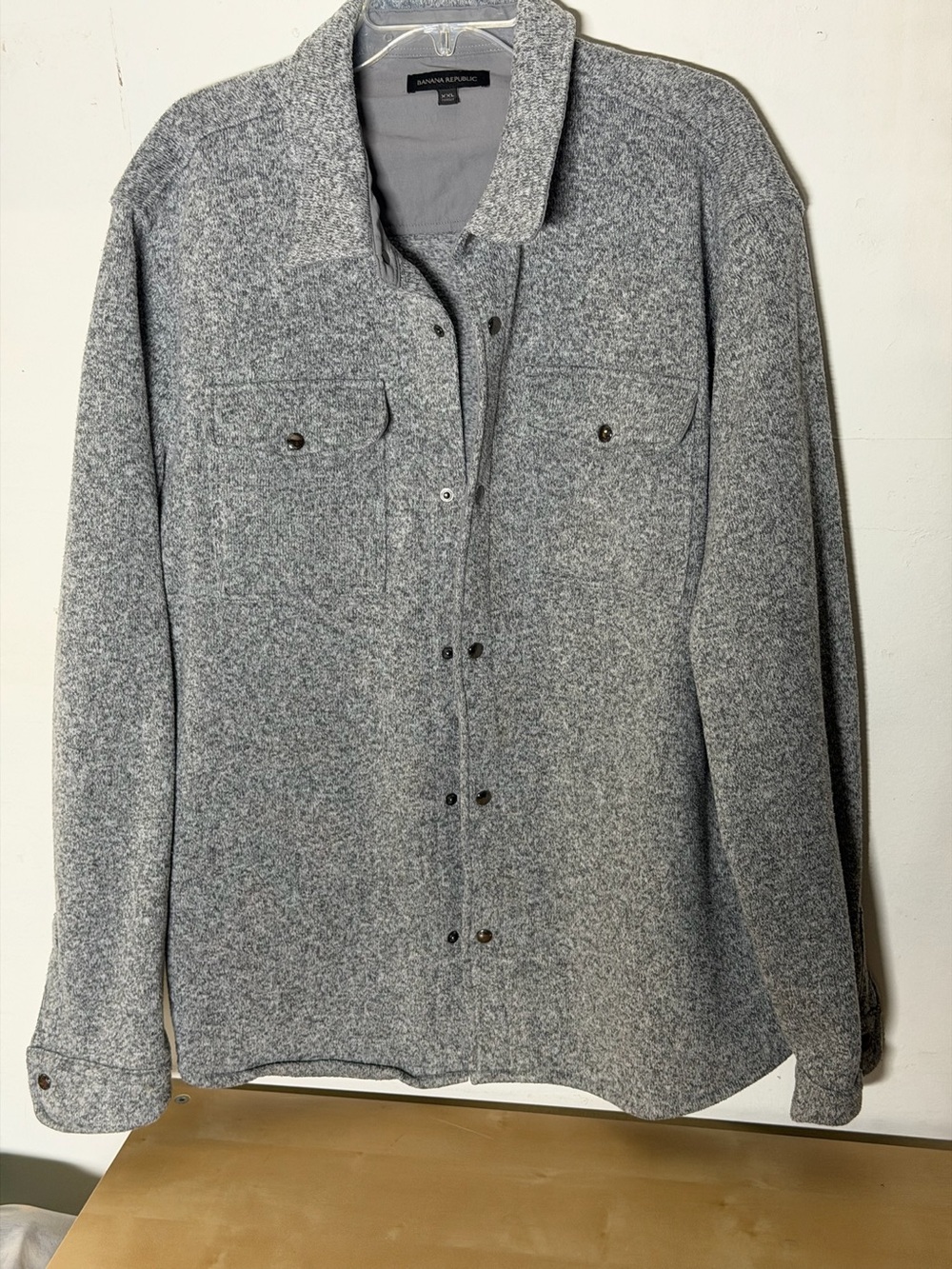Banana Republic Mens XXL Gray Fleece Shirt Jacket Shacket Snap Front